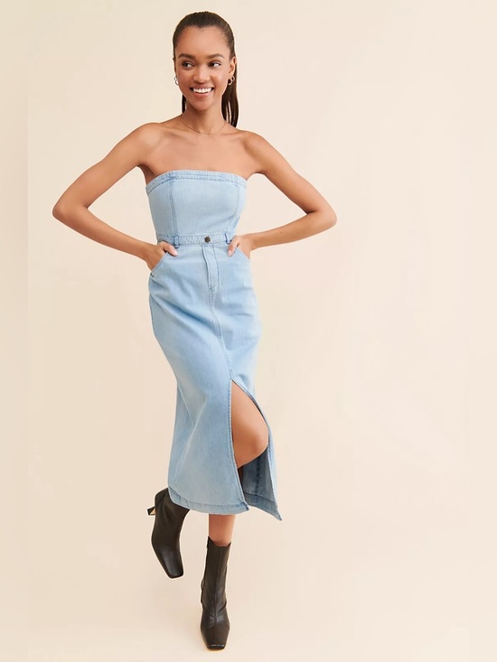 Free People Dresses & Skirts - Free People Picture Perfect Strapless Light Blue Denim Midi Dress